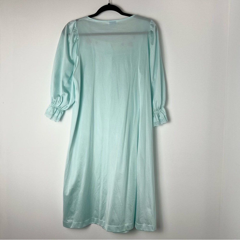 Vintage Lorraine Nightgown Robe Women's Sz Med Floral Lace Embroidered Green USA - Picture 6 of 10